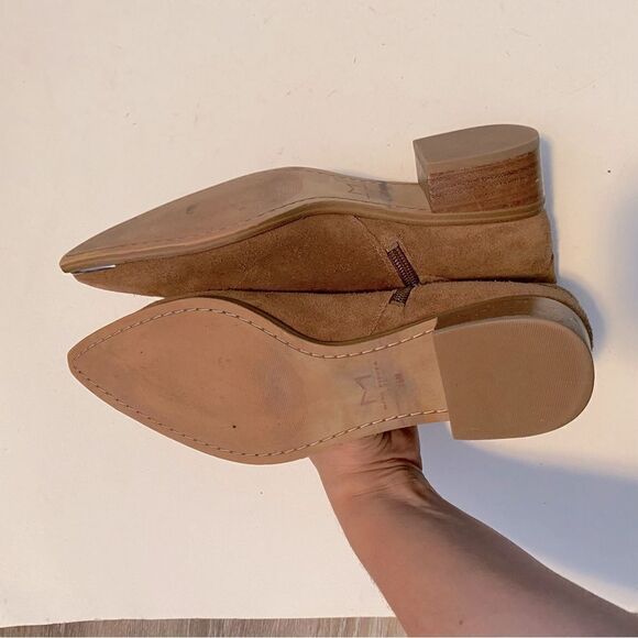 Marc Fisher Yatina Brown camel Leather suede Ankle Booties pointed toe -7.5M - Picture 12 of 13